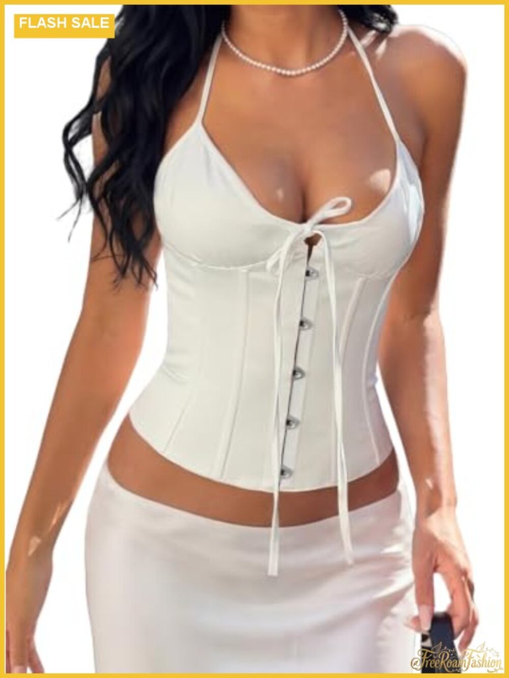 Women's Overbust Corset Top Halter Lace Up Back Bustier Clubwear